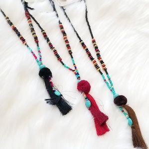 Jewelry - Beaded fringe pom pom necklace Jewelry - Beaded fringe pom pom necklace